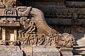 The great Chola temples of Tamil Nadu - The Airavatesvara temple of Darasuram. Detail of the balustrades  of the southern stairways of the mandapa. 